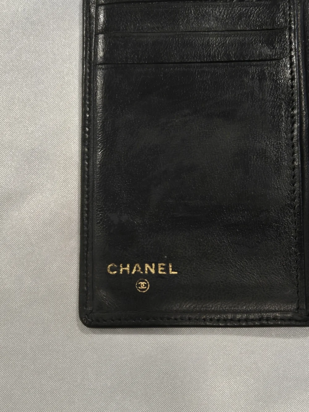 CHANEL Authentic Black Stitched CC Leather Card Holder With COA